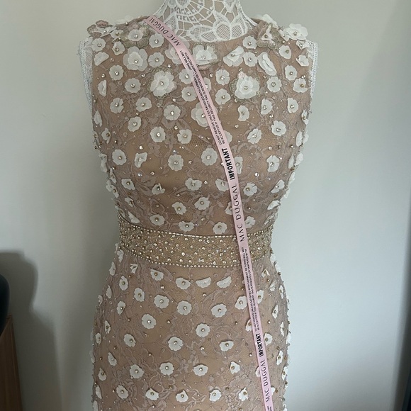 NWT - MAC DUGGAL Beaded Floral Appliqué Midi Sheath Dress in Ivory Nude - Picture 5 of 16